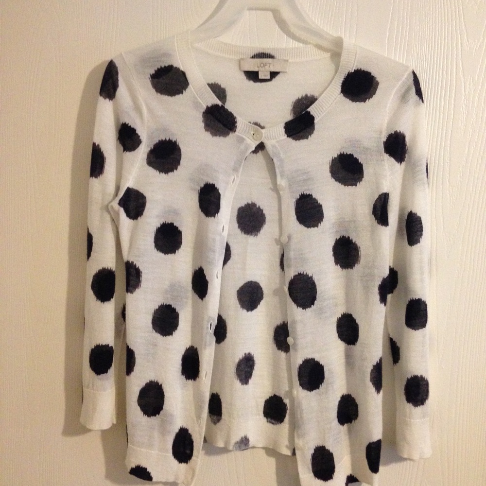 Ann Taylor Loft White & Black Polka Dot Sweater